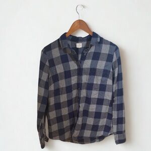 J. Crew Women’s Perfect Shirt Dark Blue Plaid Long Sleeve 100% Cotton Button Up